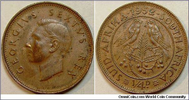 1952 George VI, South Africa 1/4D