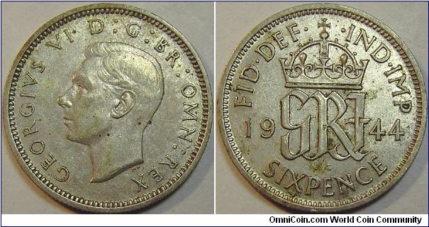 1944 George VI, Sixpence