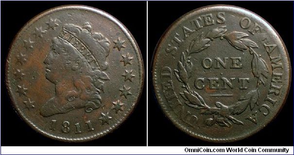 1811 U.S. Classic Head Large Cent, S-287
