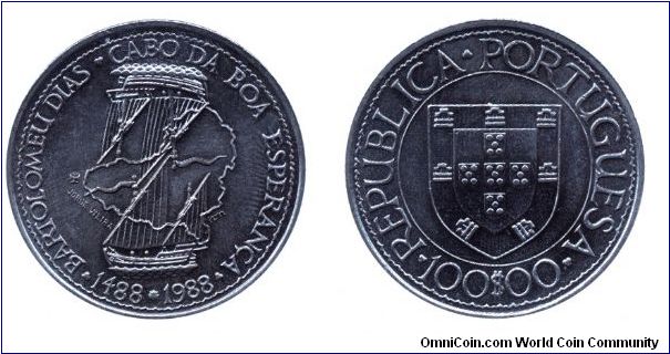 Portugal, 100 escudos, 1988, Cu-Ni, 1488 - Bartolomeu Dias - Cabo de Boa Esperanca.                                                                                                                                                                                                                                                                                                                                                                                                                                 