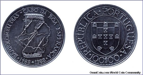 Portugal, 100 escudos, 1988, Cu-Ni, 1488 - Bartolomeu Dias - Cabo de Boa Esperanca.                                                                                                                                                                                                                                                                                                                                                                                                                                 
