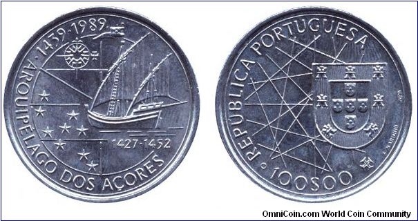 Portugal, 100 escudos, 1989, Cu-Ni, 1439 - Arquilepago dos Acores.                                                                                                                                                                                                                                                                                                                                                                                                                                                  
