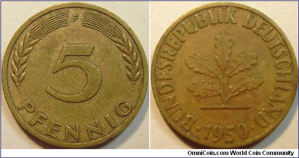 1950 Germany, 5 Pfennig