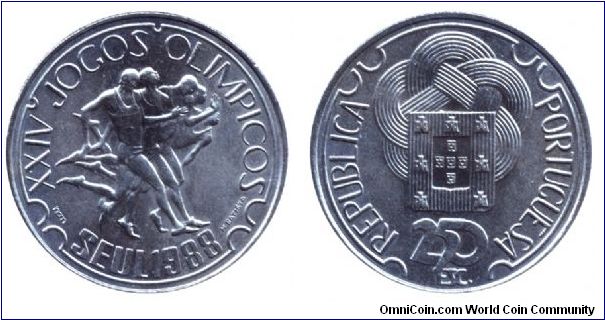 Portugal, 250 escudos, 1988, Cu-Ni, XXIV Jogos Olimpicos Seul - 1988.                                                                                                                                                                                                                                                                                                                                                                                                                                               