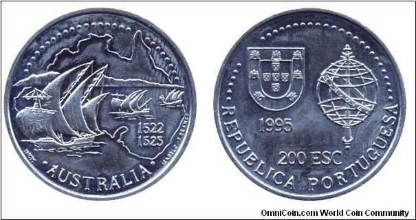 Portugal, 200 escudos, 1995, Cu-Ni, 1522-1525 Australia.                                                                                                                                                                                                                                                                                                                                                                                                                                                            