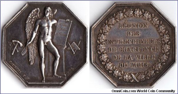 Silver jeton issued for the carpentry trades (guild) of Paris in 1834