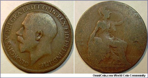 1915 George V, Half Penny, Poor Grade