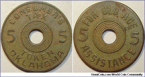 Consumer's Tax Token, Oklahoma, Brass