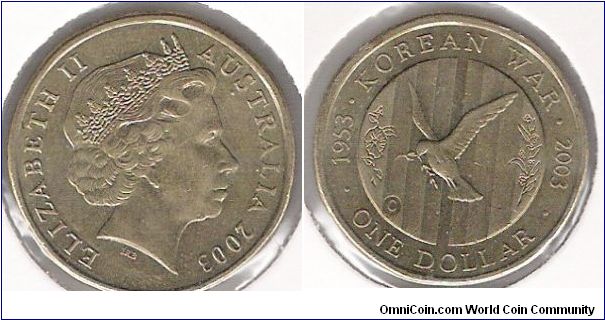 1 Dollar coin; Korean War remembrance.  Canberra mintmark.