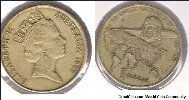 1 Dollar coin, Sir Charles Kingford Smith, small head  variety.  Canberra mintmark
