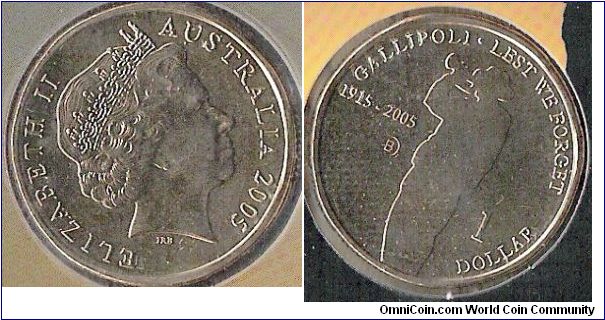 1 Dollar coin, Gallipoli.  B Mintmark.