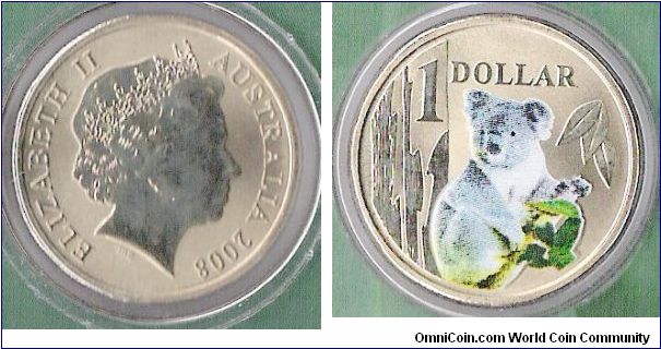 1 Dollar coin, Land Series. Koala with colour.