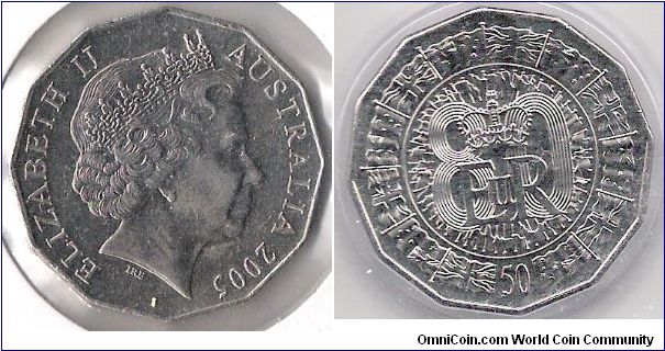 50 cent coin, Elizabeth II 80 years as Queen.

(Stock Obv. Holders don't photo well.)
