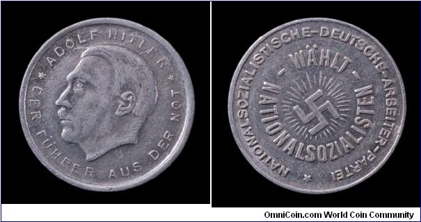 November, 1932 NSDAP election token. Aluminum