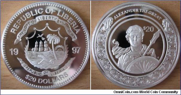 20 Dollars - Alexander the Great (-356 , -323) - 31.1 g Ag 925 Proof - unknown mintage