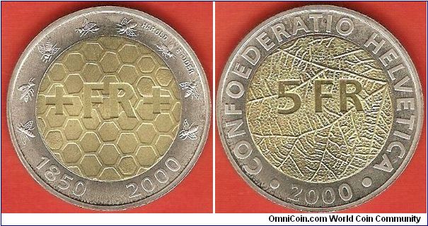 5 francs
150 years of Swiss National Coinage
bimetal coin