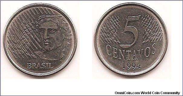 5 Centavos
KM#632
3.2500 g., Stainless Steel, 21 mm. Obv: Laureate liberty head left, linear design Rev: Denomination above date Edge: Plain