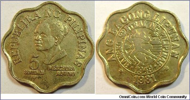 1981 Philippines,  5 Sentimos, Melchora Aquino