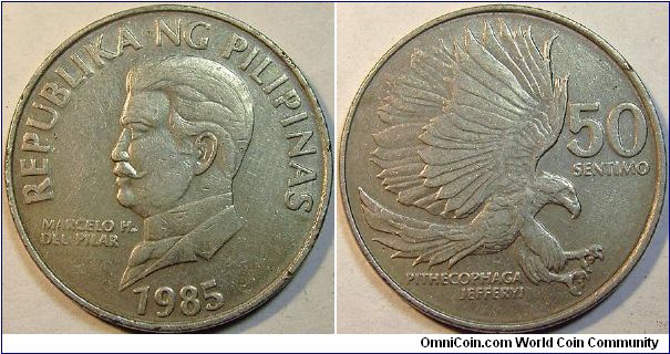 1985 Philippines, 50 Sentimo, Marcelo H Pilar