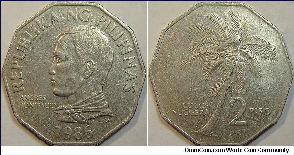 1986 Philippines, 2 Piso, Andres Bonifacio