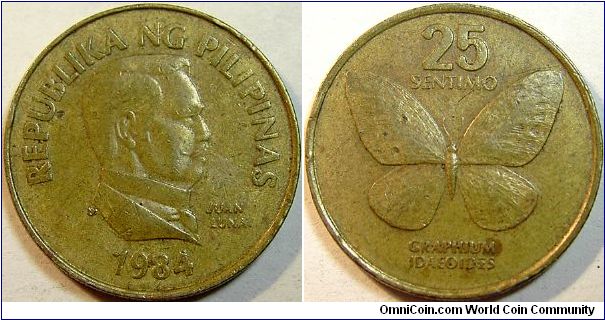 1984 Philippines, 25 Sentimos, Juan Luna