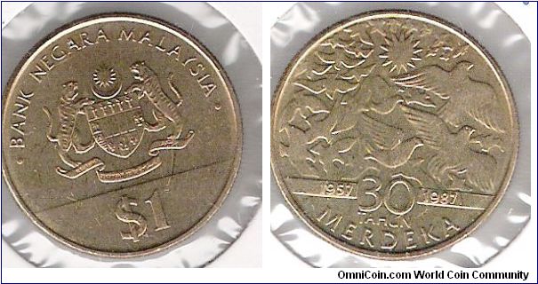 1 Dollar coin, 30th Anniversary of Malasyia.