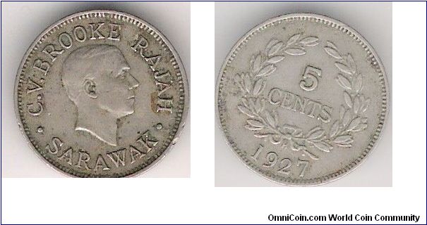 5 cents, C.V. Brooke, Rajah.  Heaton Mint.