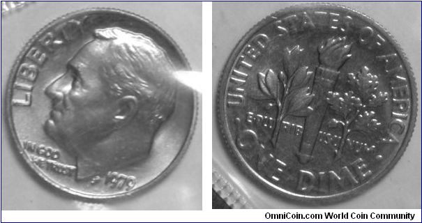 Roosevelt One Dime, 1979-Mintmark: None (for Philadelphia, PA) above the date. Mint Set.