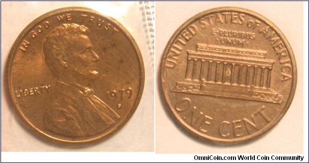 Lincol One Cent. 1979D-Mintmark: D (for Denver, CO) below the date. Mint Set