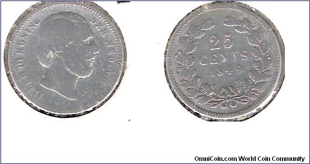 25 cents silver, King Willem III.