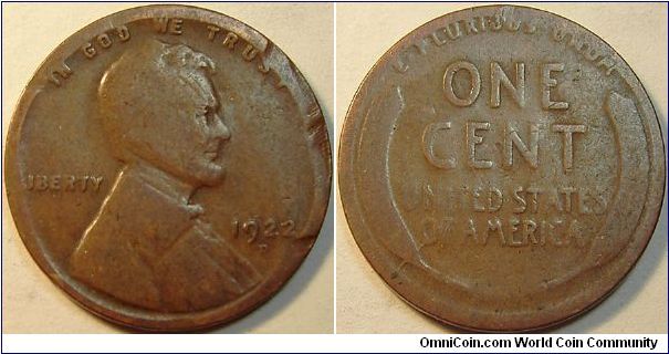 1922D Lincoln Cent, Damaged