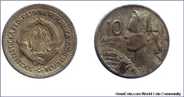 SFR Yugoslavia, 10 dinara, 1963, Al-Bronze, Woman.                                                                                                                                                                                                                                                                                                                                                                                                                                                                  