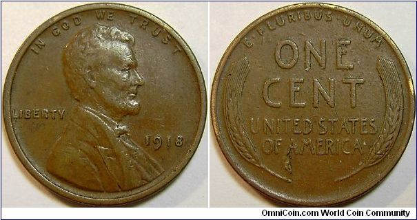 1918 Lincoln Cent, Small Lamination Issue on Reverse