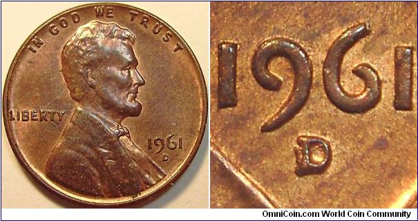 1961D Lincoln Cent, Re-punched Mint Mark, D over Horizontal D and a Third Punch Shown as a Split Upper Serif