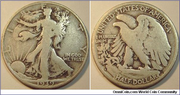 1939S Walking Liberty Half Dollar