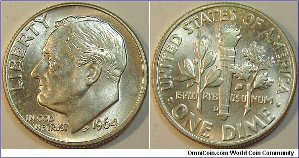 1964D Rosevelt, One Dime