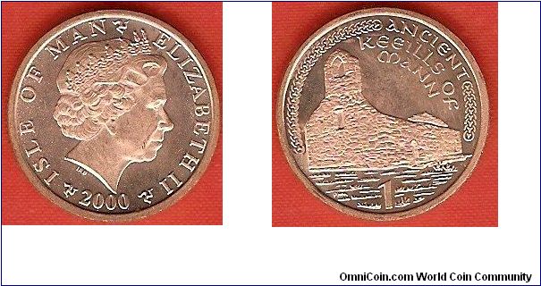 1 penny
ancient keeills of Mann
Elizabeth II by Ian Rank-Broadley
bronze plated steel
