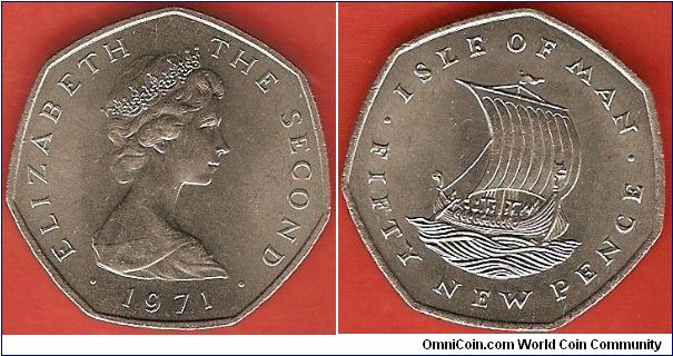 50 pence
Viking ship
Elizabeth II by Arnold Machin
large flan
copper-nickel