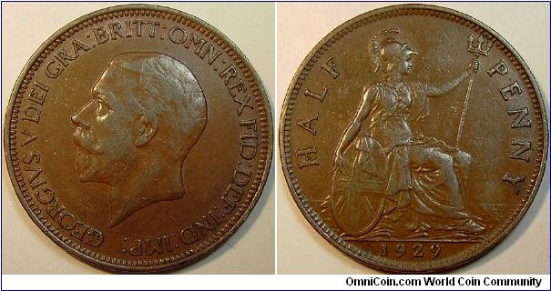 1929 George V, Half Penny