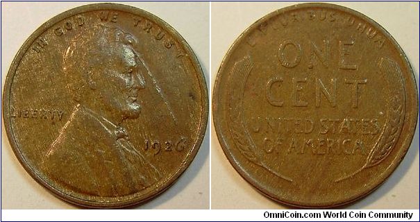 1926 Lincoln, One Cent, Lamination Error