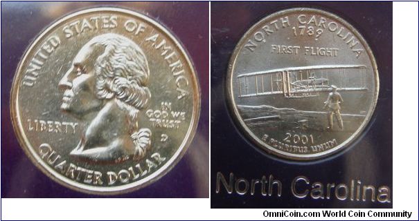 2001 Commemorative Quarter Platinum Edition, Mint Mark D for Denver, CO.