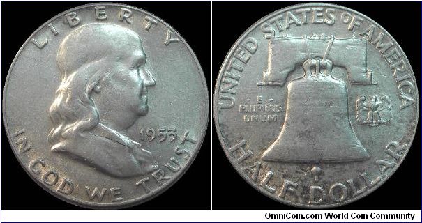 1953 Franklin, Half Dollar, Scratch on Obverse