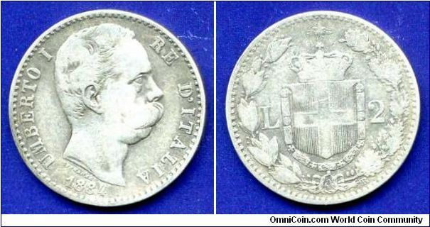 2 Lire.
King Umberto I (1878-1900).
(R) Roma mint.


Ag835f. 10,0gr.