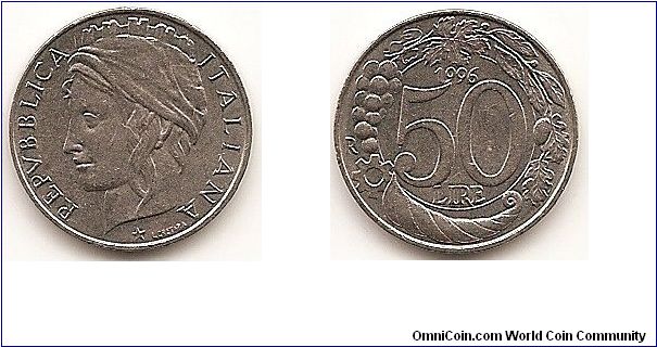50 Lire
KM#183
Copper-Nickel, 19 mm. Obv: Turreted head left Rev: Large value within wreath of produce