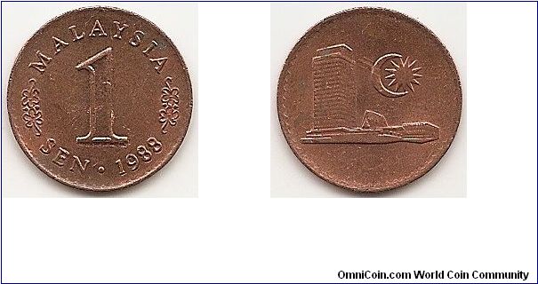 1 Sen
KM#1a
1.7200 g., Copper-Clad Steel, 17.69 mm. Obv: Value Rev: Parliament house