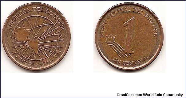 1 Centavo
KM#104a
2.4200 g., Copper Plated Steel, 19 mm. Obv: Map of the Americas Rev: Denomination Edge: Plain