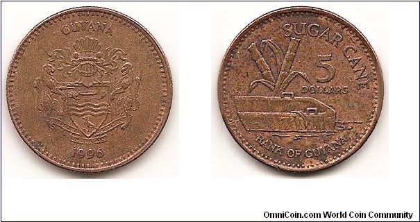 5 Dollars
KM#51
3.7500 g., Copper Plated Steel, 20.5 mm. Obv: Helmeted and supported arms Rev: Sugar cane