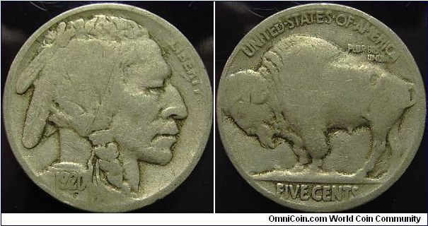 1920 Indian Head, Five Cents, (Buffalo)