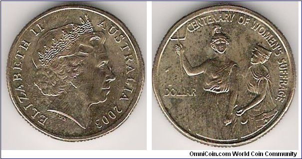 1 Dollar coin. Centenary of Women's Suffrage in Australia.