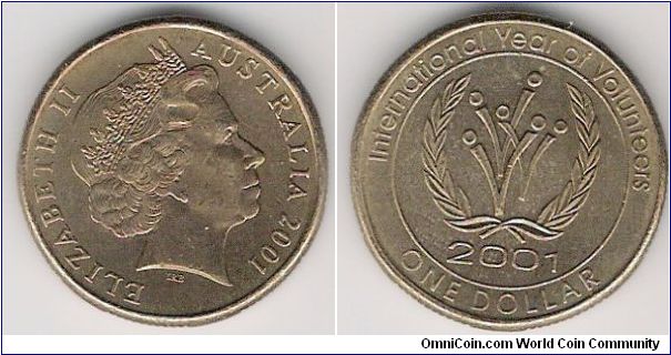 1 Dollar coin. International year of the Volunteer.